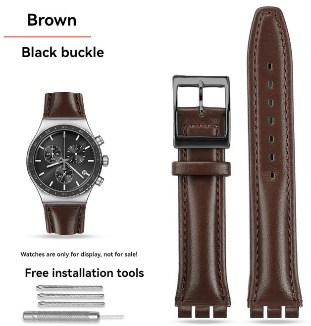 17mm19mm 가죽 시계 스트랩 SWATCH YCS IRONY 소 밴드 남성 접이식 버클 팔찌 브라운