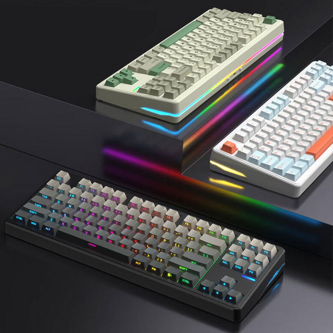 [CYLIFE] RICCKS 릭스 RS8 V2 유무선 기계식 키보드 텐키리스 87키 3모드 8000mAh 핫스왑 커스텀 게이밍 키보드, 태극축-4000mAh, 화이트+그린