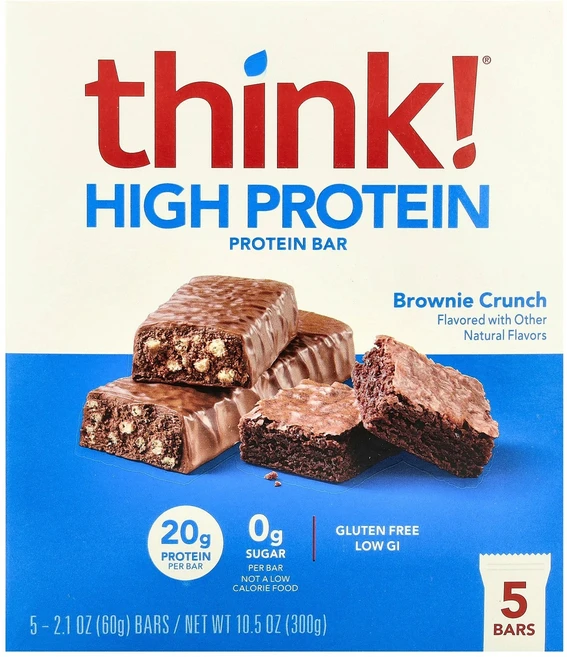 Think 고단백바 단백질바 브라우니 크런치 5개들이 각 2.1온스(60g), 60g, 1개 - 쿠팡