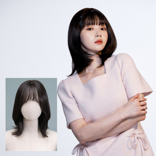여성가발 부분가발 이지톡톡 미디움 허쉬컷 인모블렌딩 / PRIMA-S, 1개, 인조모(prima-s)/다크블랙