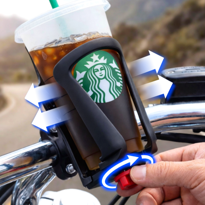 베픽스 사이즈 조절 강력고정 오토바이 컵홀더, 1, 블랙