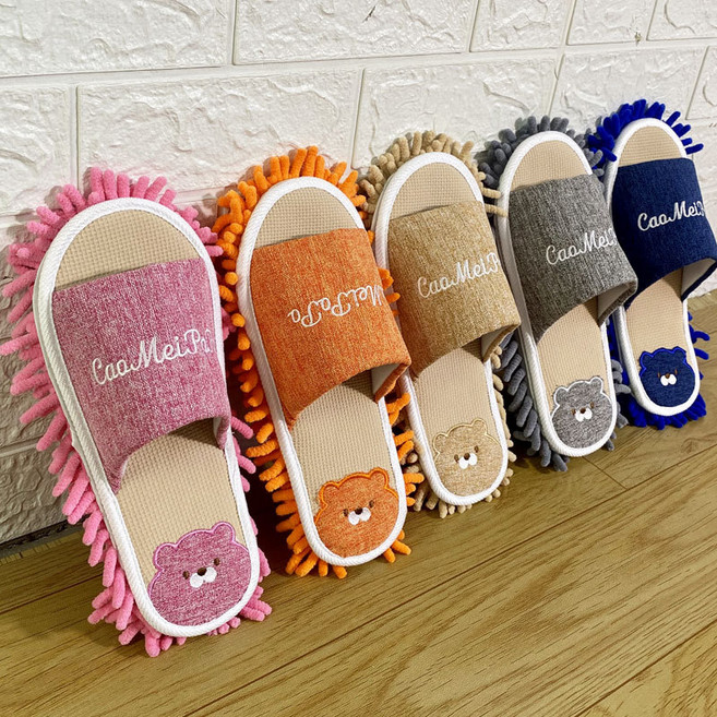 클린바이 층간소음 실내화 거실화 극세사분리형 세탁 주방 바닥 곰돌이 발편한 청소걸레슬리퍼, M(38-41-(240~255)사이즈용), 오렌지/곰돌이걸레 실내화, 1개