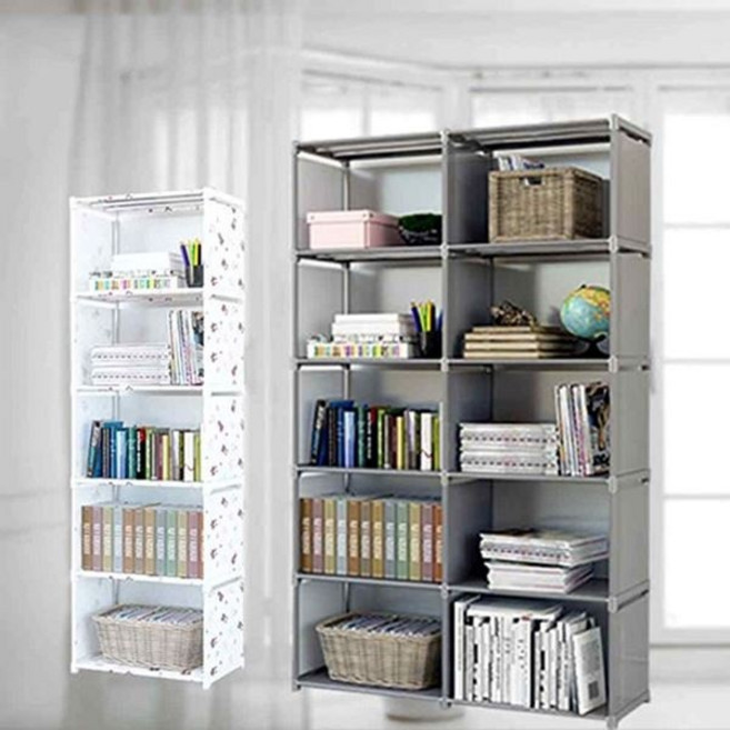 책장 옷장 5칸 조립식 8칸 10칸 간이 보관함 다용도 거실책장 옷수납함 틈새수납장 옷장수납함 가방보관, 1세트, 5칸 그레이