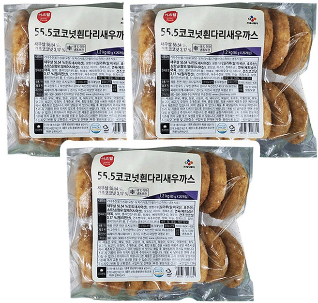 CJ 이츠웰 55.5 코코넛 흰다리 새우까스 1.2KG, 3개