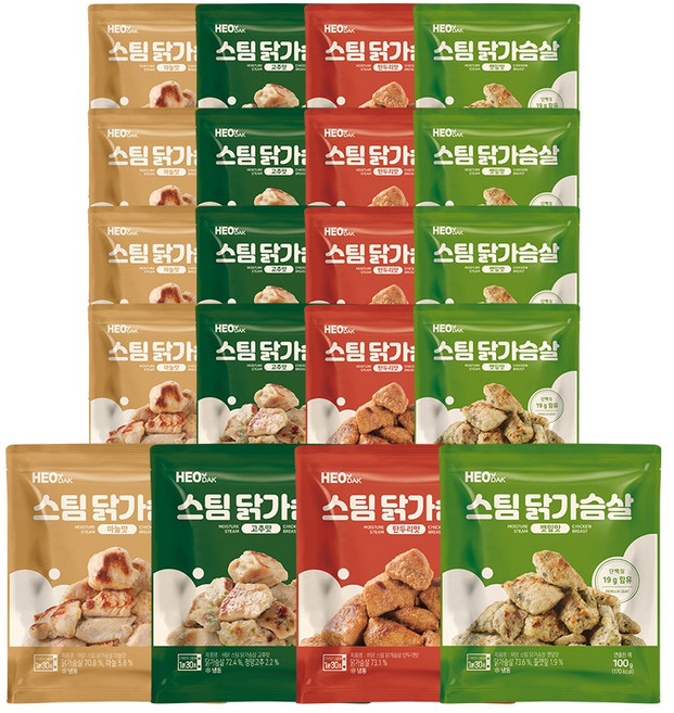허닭 스팀 닭가슴살 4종 혼합, 100g, 20개