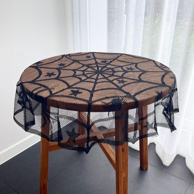 할로윈 거미줄 테이블보 5종류 장식천 할로윈캠핑장식 거미줄러너 해골커튼, 1개, 4. 원형 거미줄 테이블보