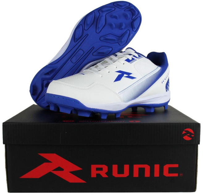 RUNIC 低筒膠釘鞋 棒球壘球專用, 白藍,US7(25CM), 1個