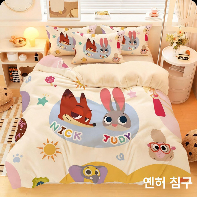 주토피아 이불커버 남아 애니메이션 여아 친구 캐릭터 세트 닉 시트