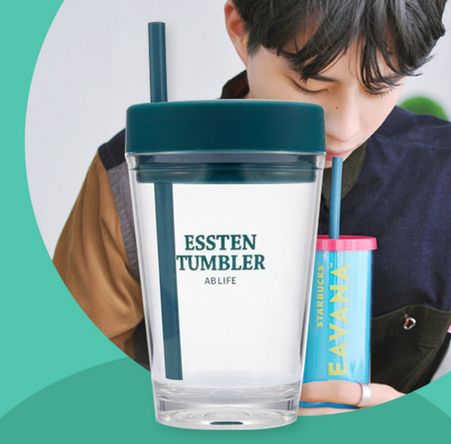 에이비라이프 다크그린 풀셋 에스텐 텀블러 개방형 실리콘 빨대 키트 350ml, #004 다크그린 풀셋