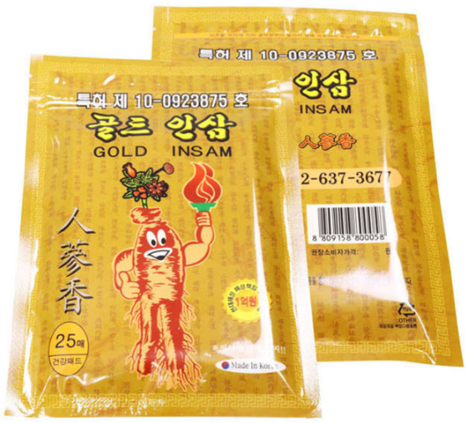 찜잘파스 국산 인삼패드 골드 찜질파스 건강 패치 25매, 1세트