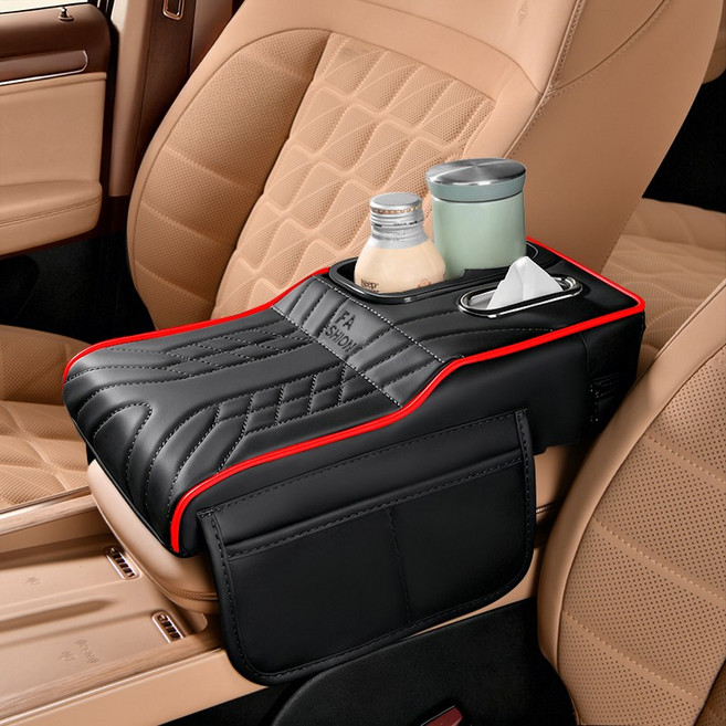 피라모니 차량용 콘솔박스 수납함 컵홀더 거치대, 레드블랙, 1개