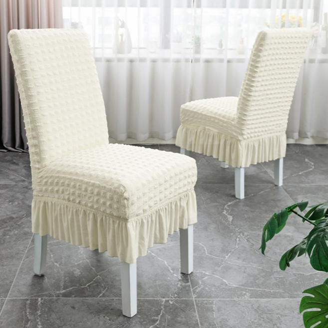 라멜리 식탁의자 커버 고급시어서커 프릴, 2개, 오크 화이트