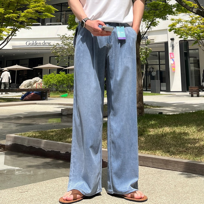 어반플리커 남성용 리오셀 여름 쿨 빅사이즈 투턱 데님팬츠 청바지