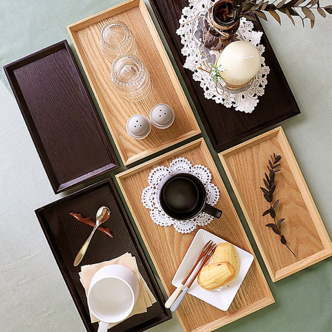 우드 직사각 카페 후식 트레이, 브라운블랙