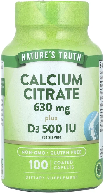 Nature's Truth 구연산 칼슘 플러스 D3 코팅 정제 100정, NaturesTruth구연산칼슘플러스D3코팅정제100정, 1개 - 쿠팡