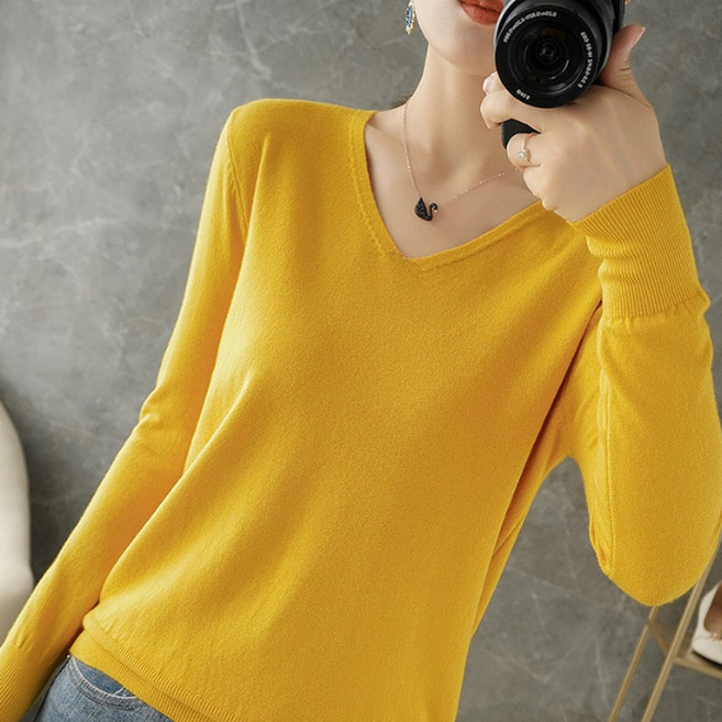 에리페 여성용 기본핏 데일리 브이넥 긴팔 니트