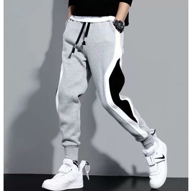 韓系休閒運動褲 寬鬆男褲 - 四季百搭撞色棉褲