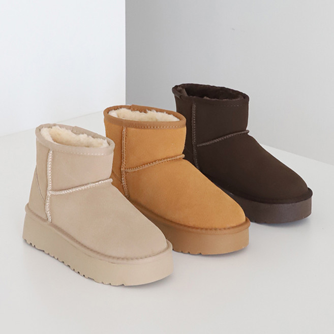 타미나 천연소가죽 천연양모 따뜻한 통굽 미니 양털부츠 TMA-381