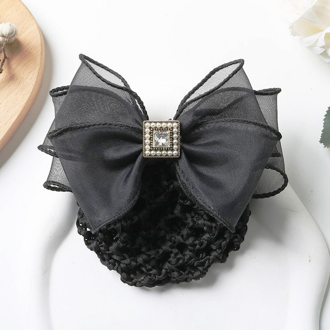 샤샤벨 풍성한 시폰 리본 헤어망 여성 간호사 망사 리본핀 머리망