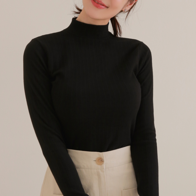 니즐랜드 라일락 반목 여성 기모 골지 티셔츠