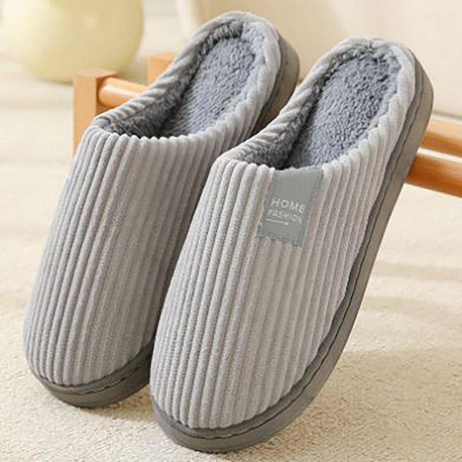 클린바이 예쁜플러시 커플 면 사무실 거실 실내용 가정용 가을 겨울 슬리퍼 남성 여성 학생 따뜻한 미끄럼방지 줄무뉘 겨울실내화