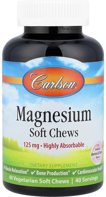 칼슨 Carlson 마그네슘 천연 베리 & 크림 125mg 베지 소프트츄 40개138653원산지:기타, 1개 - 쿠팡