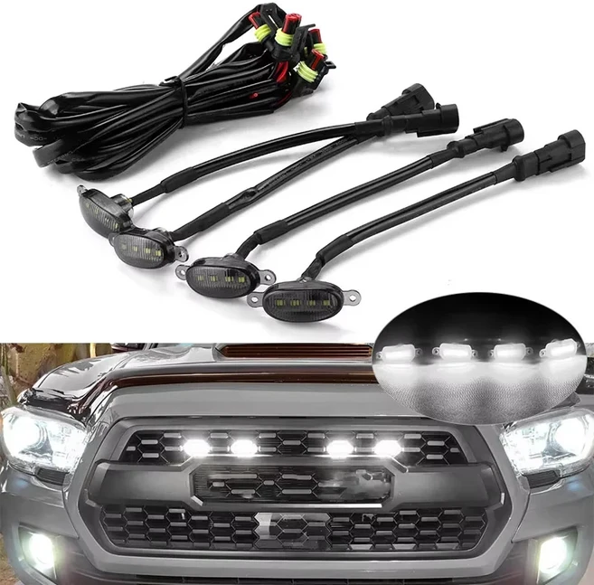 자동차 전면 그릴 LED 라이트 연기 랩터 스타일 흰색 조명 포드 F150 F250 F350 도요타 타코마, 02 4pcs White light