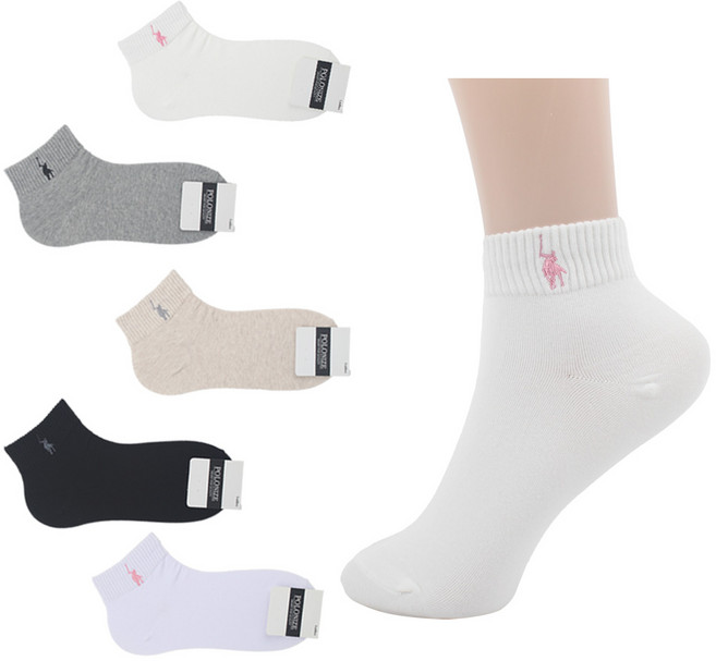콩이스토어 폴로나이즈 자수 무지 발목양말 5켤레 세트