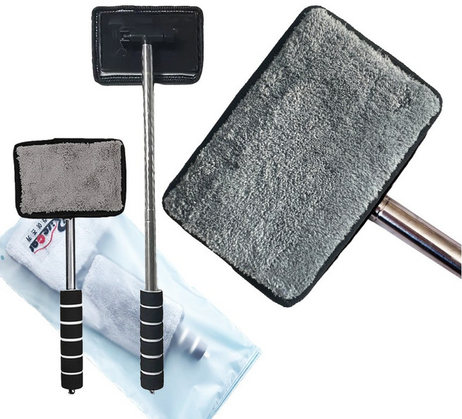 차량용 길이조절 유리닦이 극세사 타월 실내유리닦이 서림방지 브러쉬 세차 용품 먼지털이, 1세트