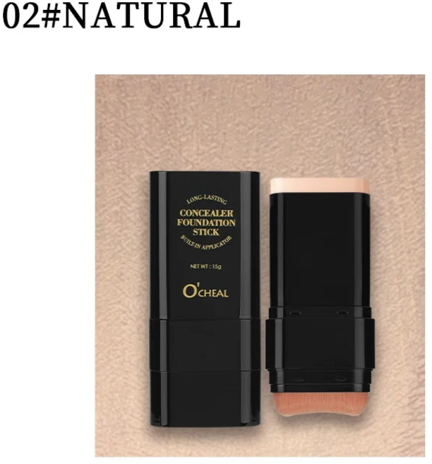 O'cheal 투 인 원 컨실러 파운데이션 스틱 페이셜 매트 방수 브론저 컨투어링 커버리지 모이스춰 라이징 메, 01 15-20g, 01 China Mainland, 01 Brush 02 NATURAL