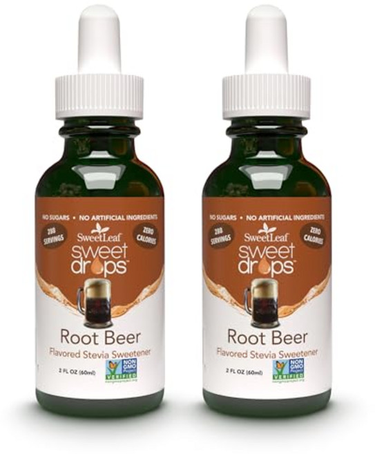 스위트리프 스테비아 액상 스위트 드롭스 - 액상 스테비아 감 SweetLeaf Sweet Drops - Flavored Stevia Liquid Sweetener Organic, 루트비어, 2 Fl Oz (2팩), 1개