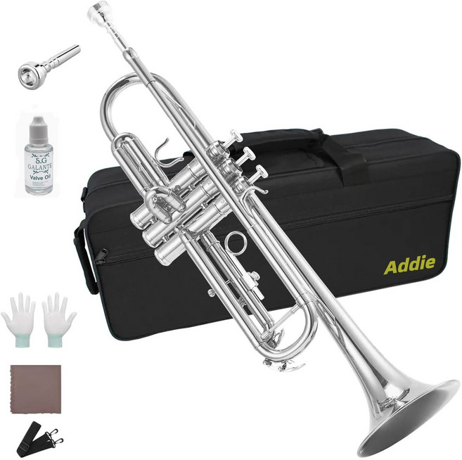 트럼펫 입문용 금장 은장 악기 트럼펫 연주 악기 공연, 은색, 1개