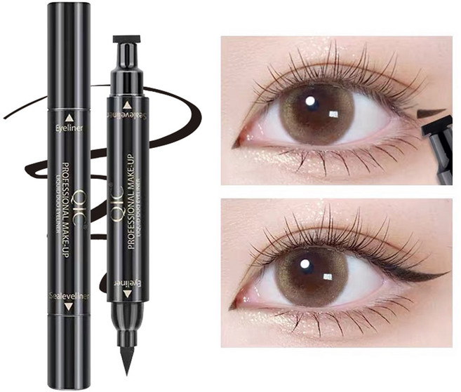 2 in 1번지지 않는 방수 듀얼팁 아이라이너 도장, 1개, 블랙