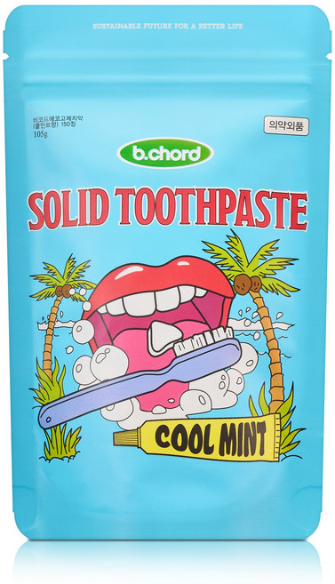 비코드에코 고체치약 쿨민트향 150정 종이파우치 리필형 불소 함유 입냄새 충치 백태 잇몸 질환 예방 치석 제거, 1개, 105g