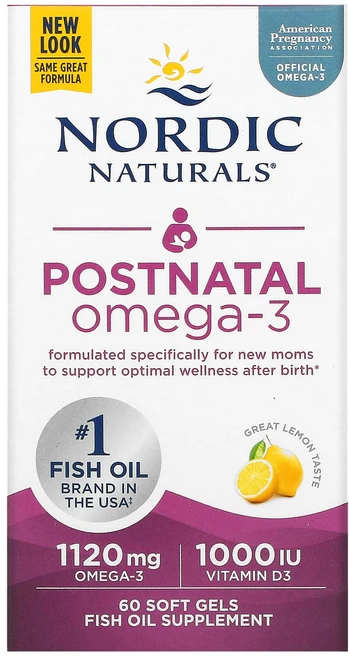 Nordic Naturals 산후 오메가3 레몬 1120mg 소프트젤 60정(소프트젤 1정당 560mg), 1개, 60정 - 쿠팡