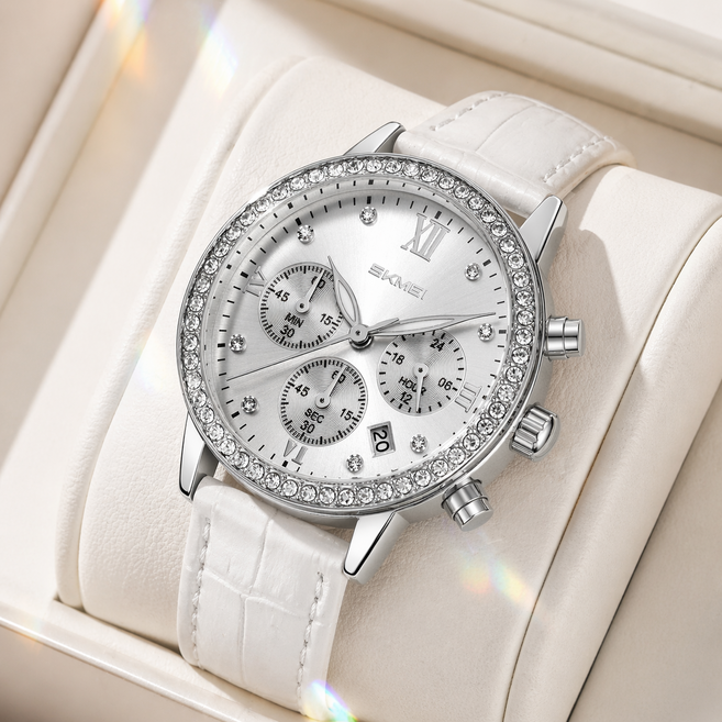 SKMEI 9384 여성 데일리 패션 가죽 시계 심플 큐빅 디자인 여자 시계