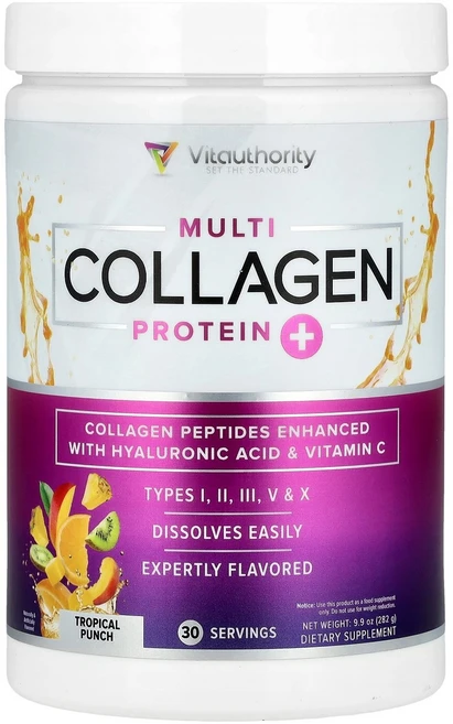 Vitauthority 종합 콜라겐 단백질 트로피컬 펀치 맛 282g(9.9oz) Vitauthority (비타어쏘리티), 280 g, 1개, 282g - 쿠팡
