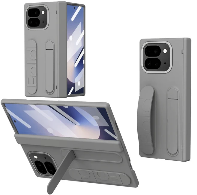 Google Pixel 10 Pro Fold 케이스 ELVEV 고급 PU 가죽 소프트 실리콘 손목밴드+스크린 프로텍터 스타일러스, 01 구글 픽셀 10 프로 폴드, 05 Grey-with Pen