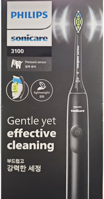 필립스 소닉케어 3100 시리즈 음파 전동칫솔, HX3671/54, 블랙, 1개