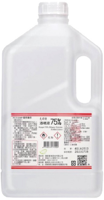 克司博75%酒精液 - 清潔消毒、居家環境適用, 4L, 6桶