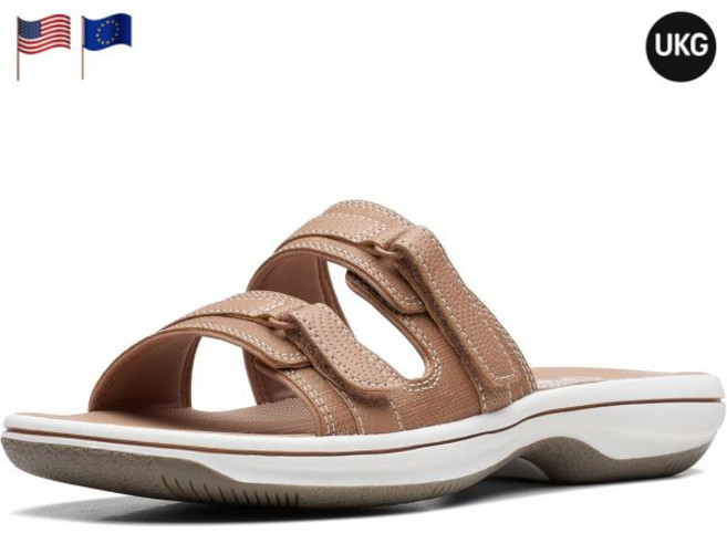 클락스 여성 브리즈 파이퍼 슬라이드 슬리퍼 웜 베이지 샌들