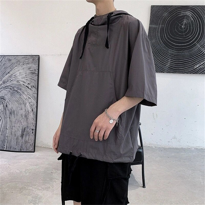 TKX 남성 오버핏 후드티셔츠 스트링 캐주얼 반팔 여름 데일리룩 경량 빅사이즈