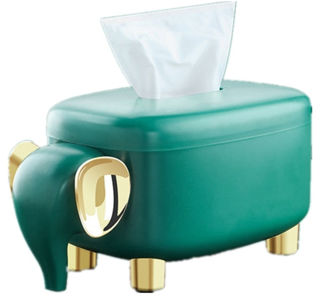 코끼리 레트로 티슈 두루마리휴지 케이스, 푸르다, 1개