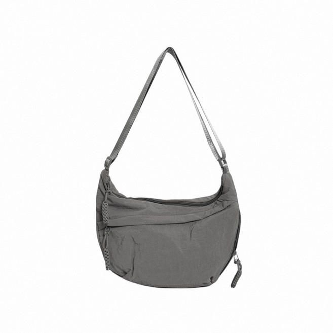 日系半月包/牛角包/月牙包：弧形單肩斜背包 時尚小包 多way背法, 灰色