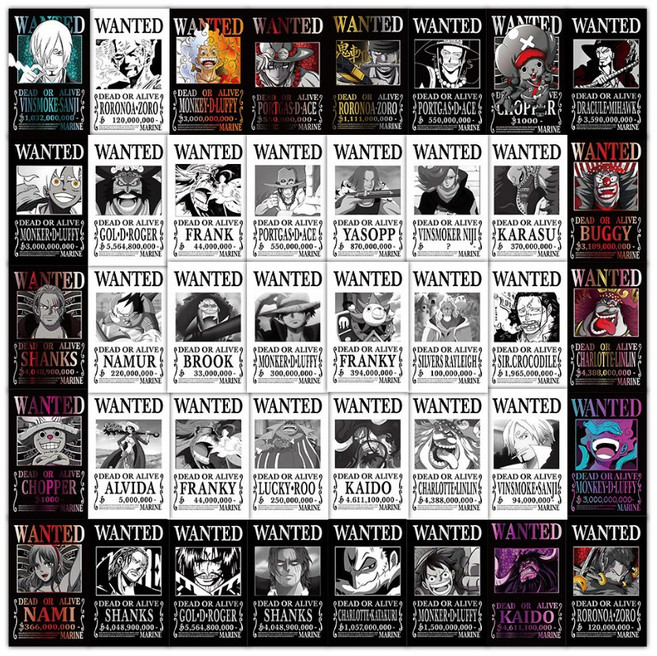 원피스 방수 스티커 50장 다꾸 다이어리 꾸미기 스케이드보드, 50개, 현상금 블랙