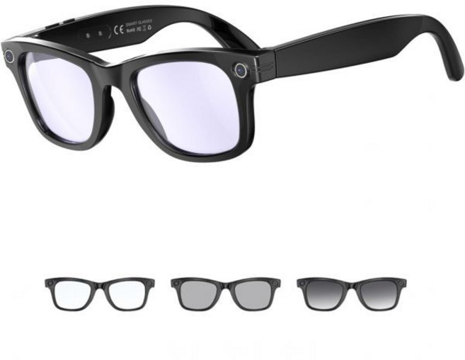 Camera Glasses AI Smart with and Bluetooth 1080p Video Outdoor Recording Sunglasses 4K HD for Men, Black