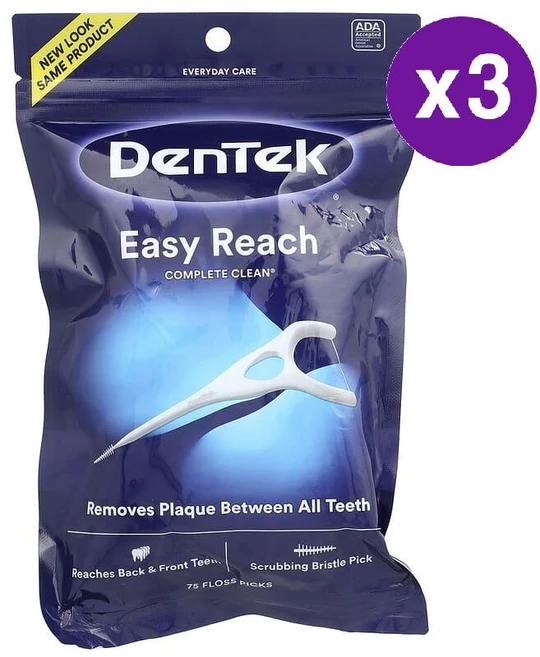 덴텍 이지 리치 컴플리트 클린 플로스 스틱 치실 75개입 3개 Dentek Easy Reach Complete Clean Floss Sticks - 쿠팡