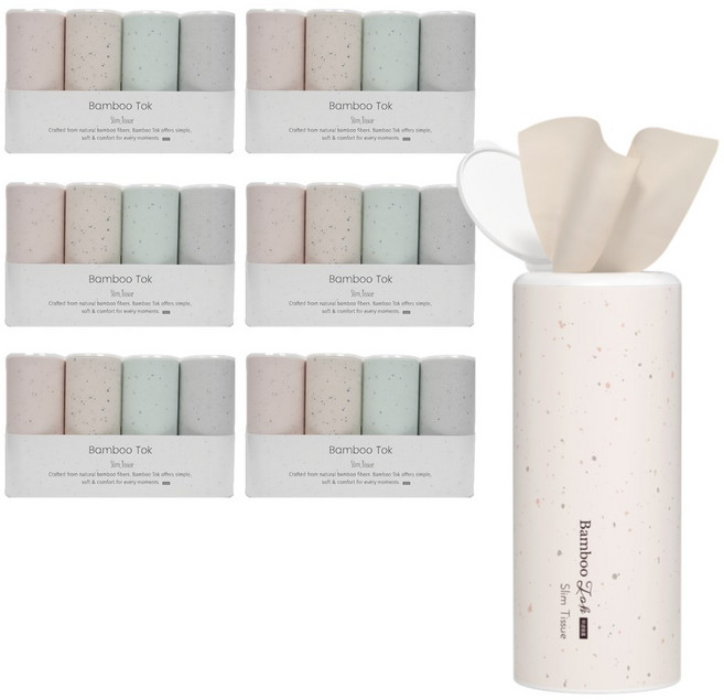 휴홈 컵홀더 차량용 무표백 대나무 밤부톡 슬림티슈, 24개, 60매입