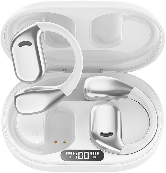 THOUSTA 귀걸이형 AI 인공지능 ENC 노이즈캔슬링 OWS 오픈형 무선 블루투스 5.4 이어폰, 화이트