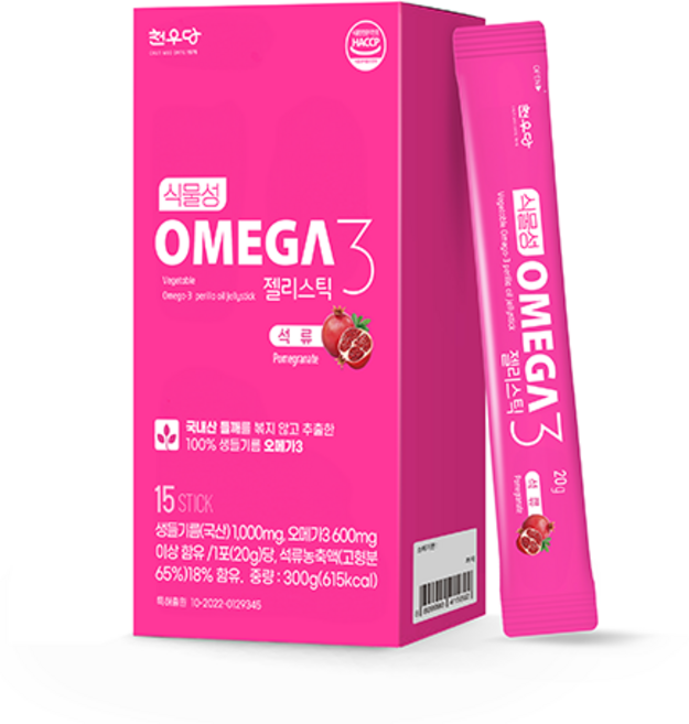 천우당 냉압착 식물성 오메가3 젤리스틱 국내산 생들기름 15p 석류맛, 20g, 15개